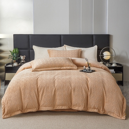 91家纺网 家纺一手货源 找家纺 牛奶绒宝宝水晶绒兰法莱冰岛绒简约轻奢拼角拼接保暖冬季立体浮雕四件套瑞达