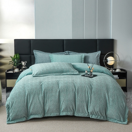 91家纺网 家纺一手货源 找家纺 牛奶绒宝宝水晶绒兰法莱冰岛绒简约轻奢拼角拼接保暖冬季立体浮雕四件套瑞达