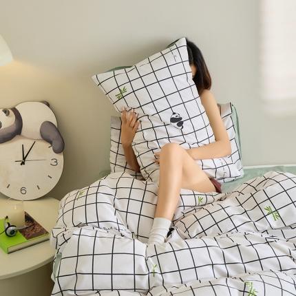 91家纺网 家纺一手货源 找家纺 原研 2023新款40支全棉13070印花四件套--野兽派 竹叶熊