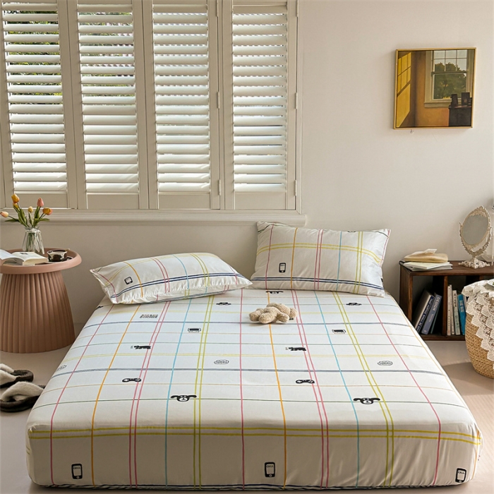 91家纺网 家纺一手货源 找家纺 洋铭区 2023新款全棉单品床笠彩条小熊