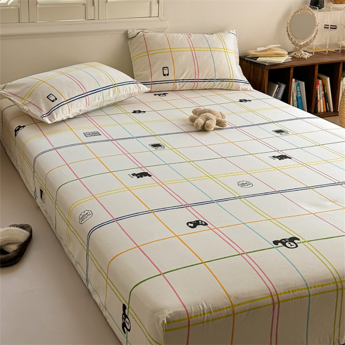 91家纺网 家纺一手货源 找家纺 洋铭区 2023新款全棉单品床笠彩条小熊