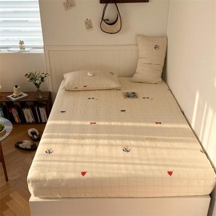 洋铭区 2023新款全棉单品床笠格子兰花