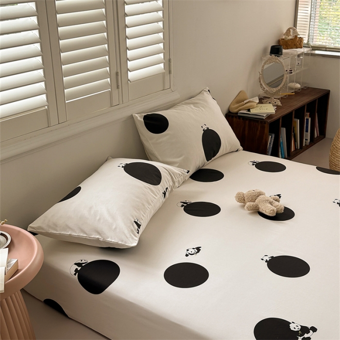 91家纺网 家纺一手货源 找家纺 洋铭区 2023新款全棉单品床笠黑点熊猫