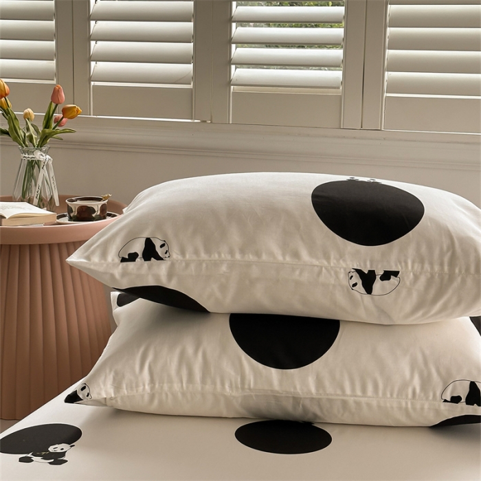 91家纺网 家纺一手货源 找家纺 洋铭区 2023新款全棉单品床笠黑点熊猫