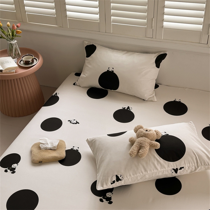 91家纺网 家纺一手货源 找家纺 洋铭区 2023新款全棉单品床笠黑点熊猫