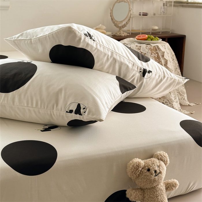 91家纺网 家纺一手货源 找家纺 洋铭区 2023新款全棉单品床笠黑点熊猫