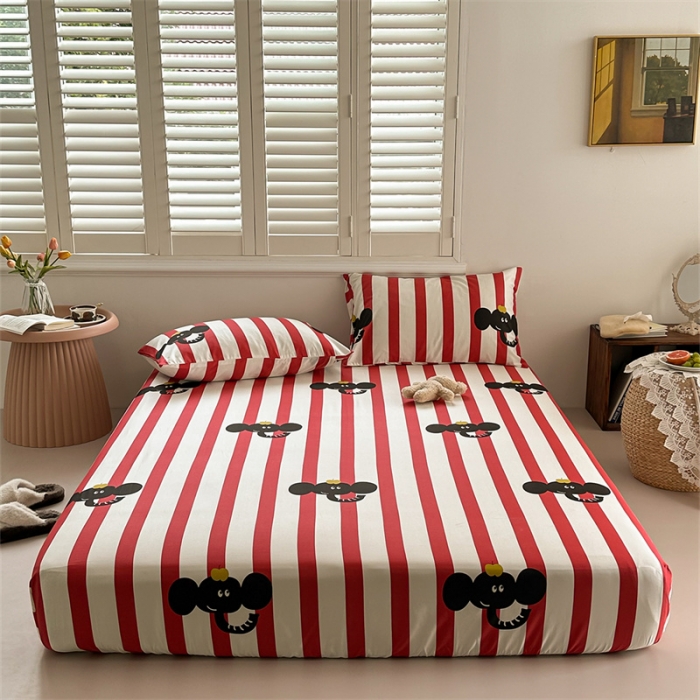 91家纺网 家纺一手货源 找家纺 洋铭区 2023新款全棉单品床笠红条小象