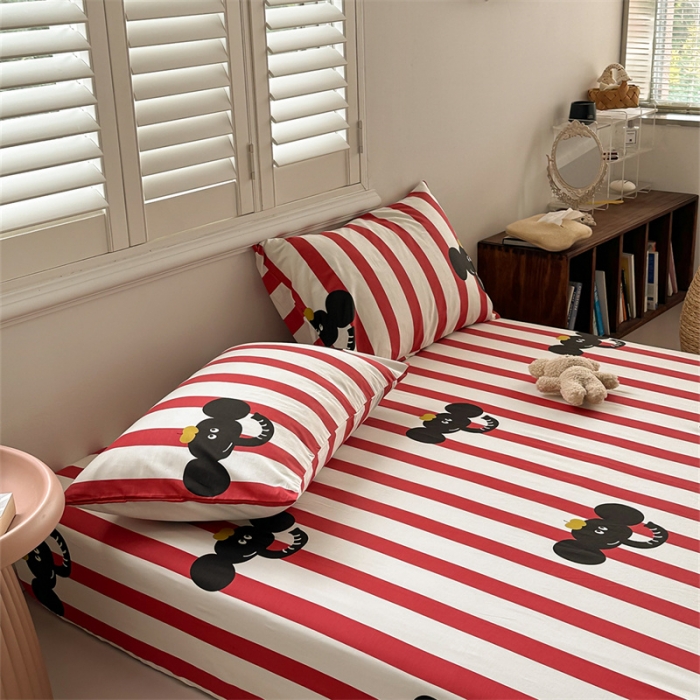 91家纺网 家纺一手货源 找家纺 洋铭区 2023新款全棉单品床笠红条小象