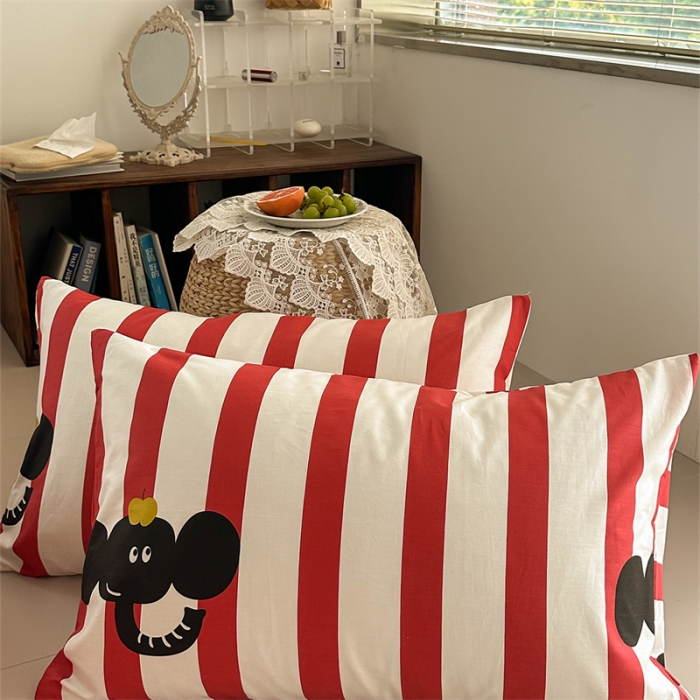 91家纺网 家纺一手货源 找家纺 洋铭区 2023新款全棉单品床笠红条小象