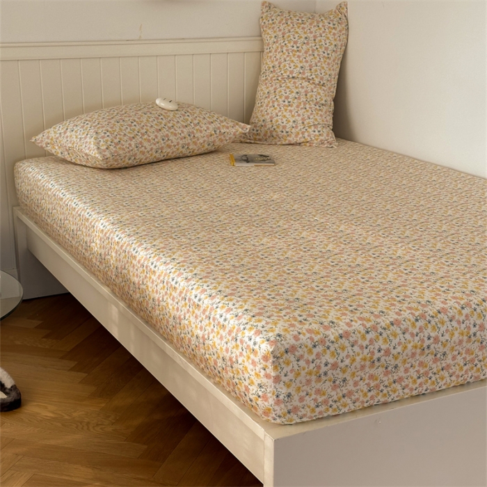 91家纺网 家纺一手货源 找家纺 洋铭区 2023新款全棉单品床笠桔粉小花