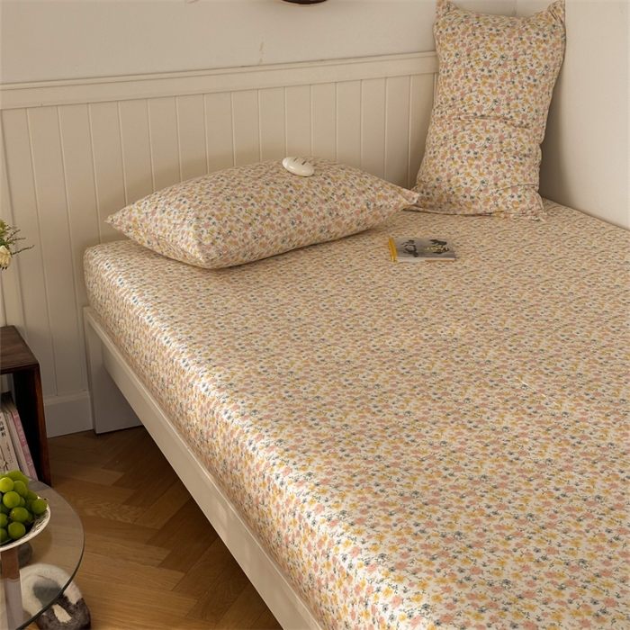 91家纺网 家纺一手货源 找家纺 洋铭区 2023新款全棉单品床笠桔粉小花