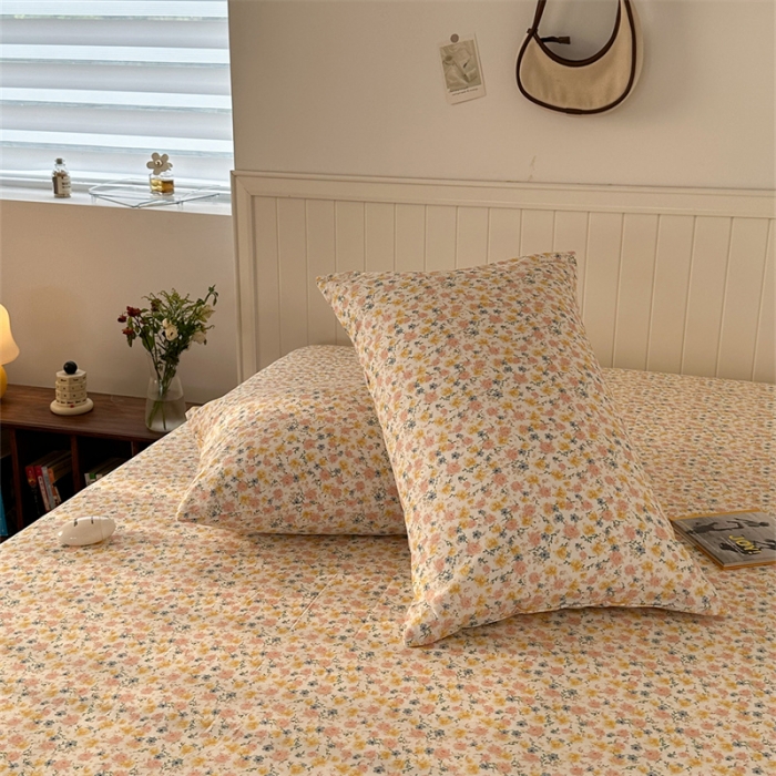 91家纺网 家纺一手货源 找家纺 洋铭区 2023新款全棉单品床笠桔粉小花