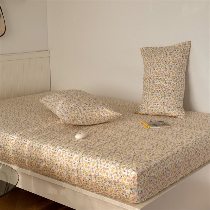 91家纺网 家纺一手货源 找家纺 洋铭区 2023新款全棉单品床笠桔粉小花