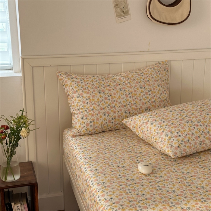 91家纺网 家纺一手货源 找家纺 洋铭区 2023新款全棉单品床笠桔粉小花