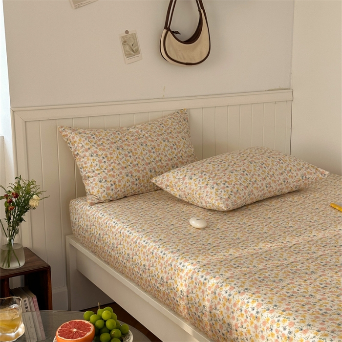 91家纺网 家纺一手货源 找家纺 洋铭区 2023新款全棉单品床笠桔粉小花