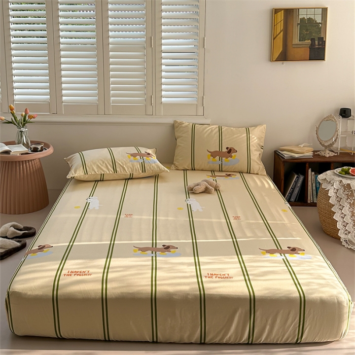 91家纺网 家纺一手货源 找家纺 洋铭区 2023新款全棉单品床笠快乐小狗