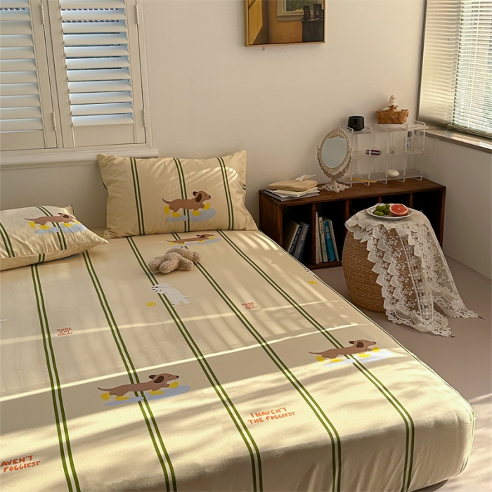 91家纺网 家纺一手货源 找家纺 洋铭区 2023新款全棉单品床笠快乐小狗