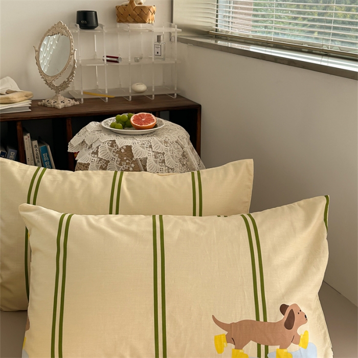 91家纺网 家纺一手货源 找家纺 洋铭区 2023新款全棉单品床笠快乐小狗