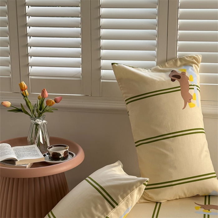 91家纺网 家纺一手货源 找家纺 洋铭区 2023新款全棉单品床笠快乐小狗