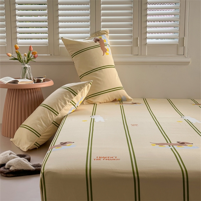 91家纺网 家纺一手货源 找家纺 洋铭区 2023新款全棉单品床笠快乐小狗