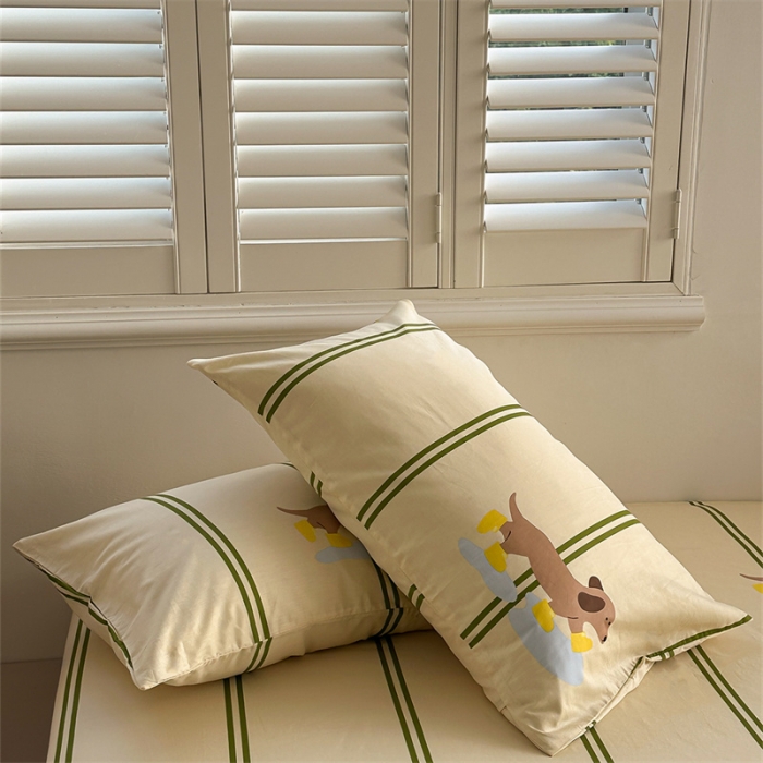 91家纺网 家纺一手货源 找家纺 洋铭区 2023新款全棉单品床笠快乐小狗