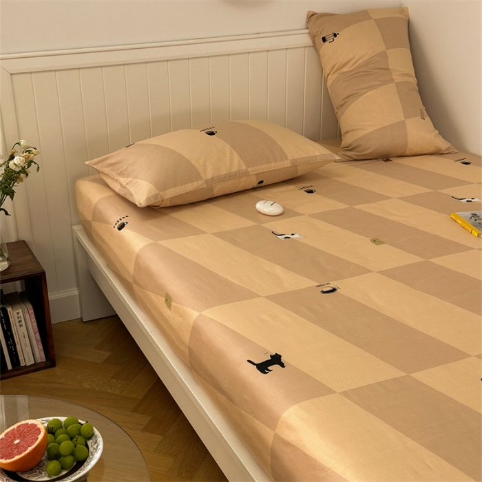 91家纺网 家纺一手货源 找家纺 洋铭区 2023新款全棉单品床笠猫咪橙