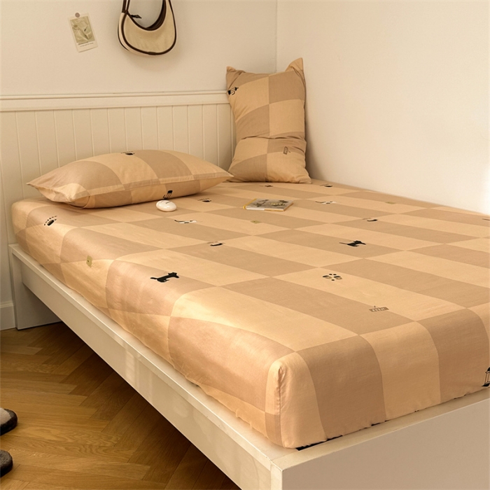 91家纺网 家纺一手货源 找家纺 洋铭区 2023新款全棉单品床笠猫咪橙