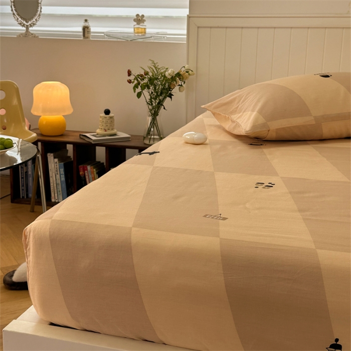 91家纺网 家纺一手货源 找家纺 洋铭区 2023新款全棉单品床笠猫咪橙