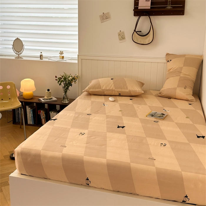 91家纺网 家纺一手货源 找家纺 洋铭区 2023新款全棉单品床笠猫咪橙