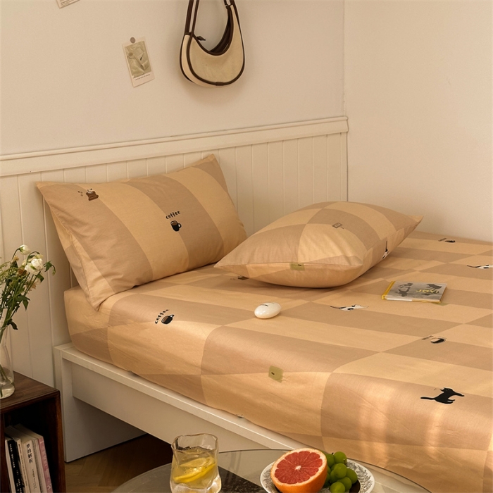 91家纺网 家纺一手货源 找家纺 洋铭区 2023新款全棉单品床笠猫咪橙