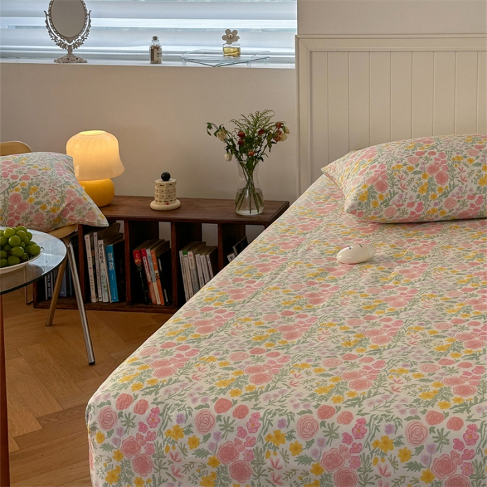 91家纺网 家纺一手货源 找家纺 洋铭区 2023新款全棉单品床笠蜜恋粉花