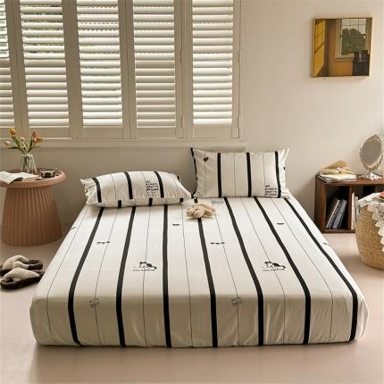 91家纺网 家纺一手货源 找家纺 洋铭区 2023新款全棉单品床笠条纹小猫