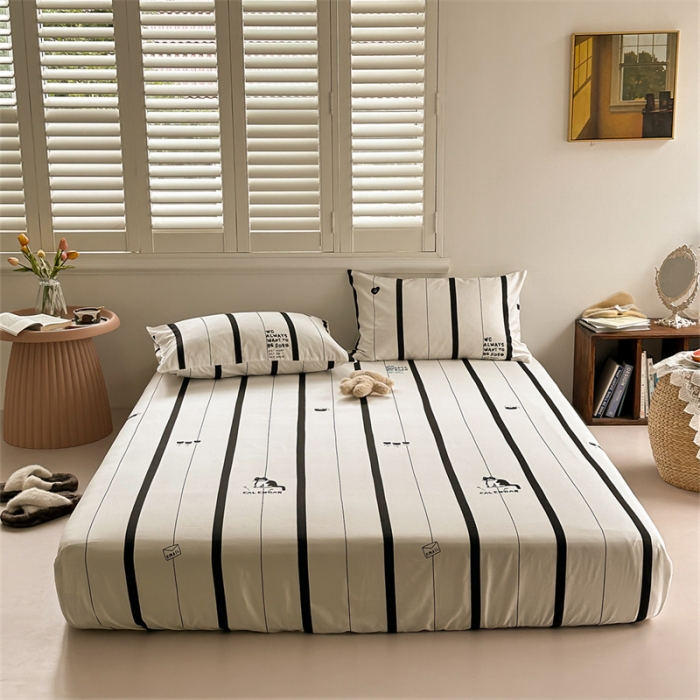 91家纺网 家纺一手货源 找家纺 洋铭区 2023新款全棉单品床笠条纹小猫