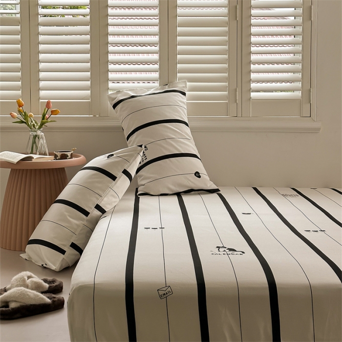 91家纺网 家纺一手货源 找家纺 洋铭区 2023新款全棉单品床笠条纹小猫