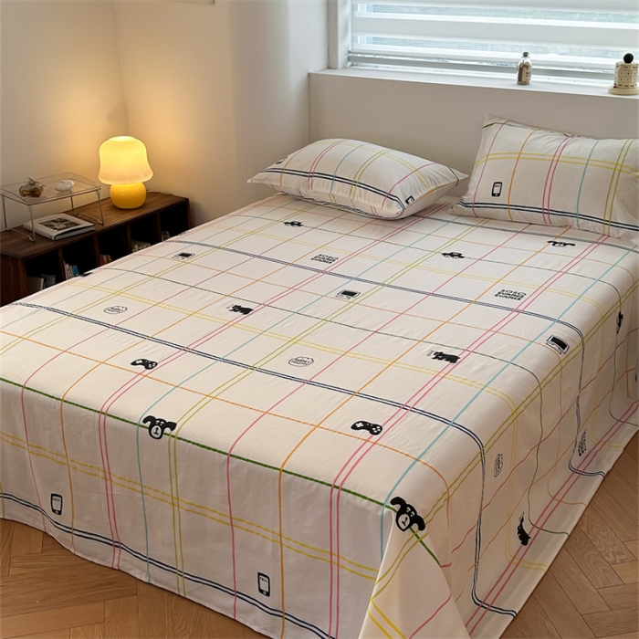 91家纺网 家纺一手货源 找家纺 洋铭区 2023新款全棉单品床单彩条小熊