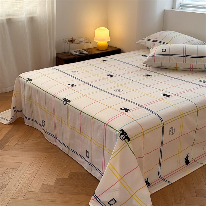 91家纺网 家纺一手货源 找家纺 洋铭区 2023新款全棉单品床单彩条小熊