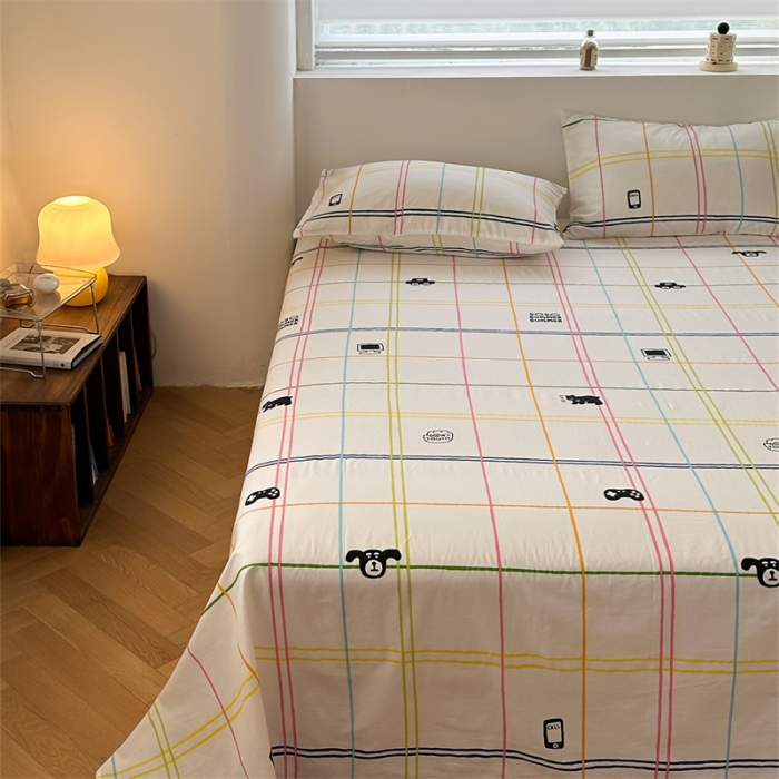 91家纺网 家纺一手货源 找家纺 洋铭区 2023新款全棉单品床单彩条小熊