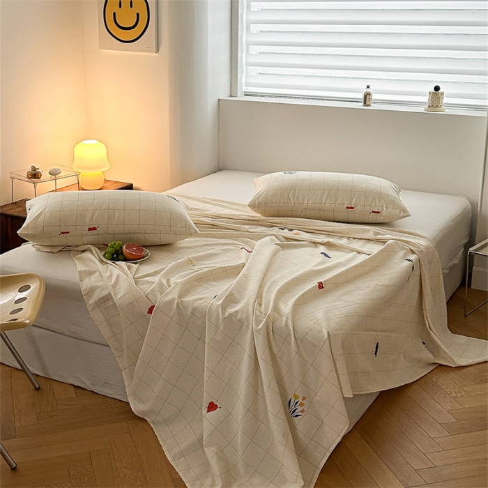 91家纺网 家纺一手货源 找家纺 洋铭区 2023新款全棉单品床单格子兰花