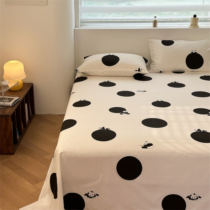 91家纺网 家纺一手货源 找家纺 洋铭区 2023新款全棉单品床单黑点熊猫