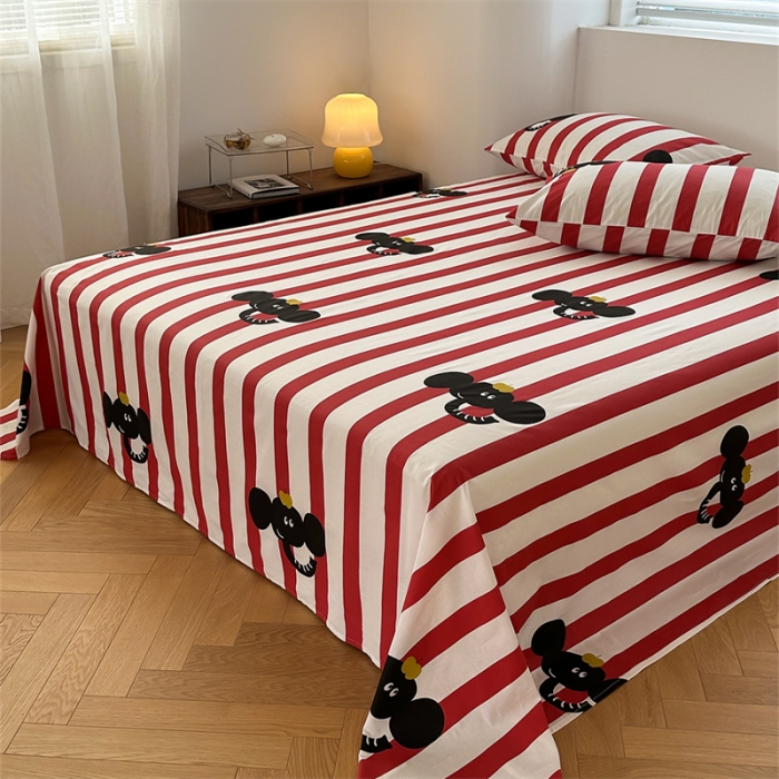 91家纺网 家纺一手货源 找家纺 洋铭区 2023新款全棉单品床单红条小象