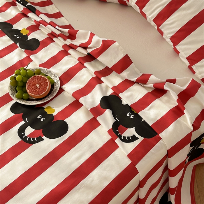 91家纺网 家纺一手货源 找家纺 洋铭区 2023新款全棉单品床单红条小象