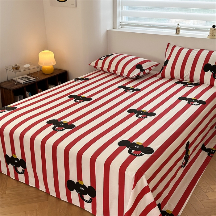 91家纺网 家纺一手货源 找家纺 洋铭区 2023新款全棉单品床单红条小象