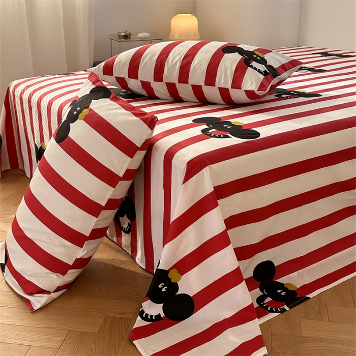 91家纺网 家纺一手货源 找家纺 洋铭区 2023新款全棉单品床单红条小象