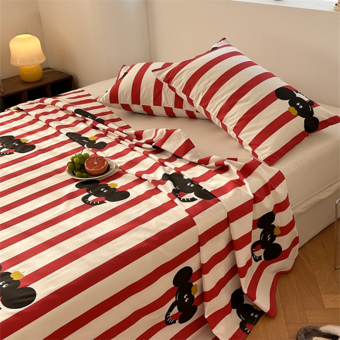 91家纺网 家纺一手货源 找家纺 洋铭区 2023新款全棉单品床单红条小象