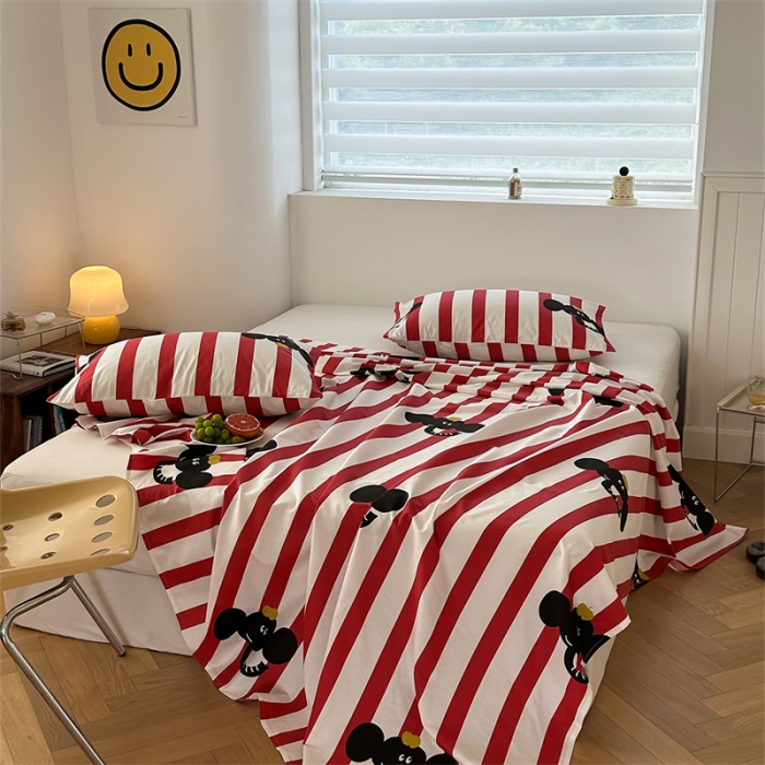 91家纺网 家纺一手货源 找家纺 洋铭区 2023新款全棉单品床单红条小象