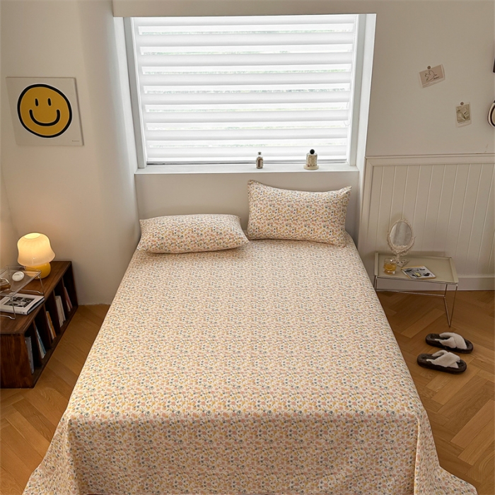 91家纺网 家纺一手货源 找家纺 洋铭区 2023新款全棉单品床单桔粉小花