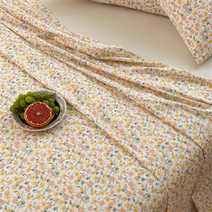 91家纺网 家纺一手货源 找家纺 洋铭区 2023新款全棉单品床单桔粉小花