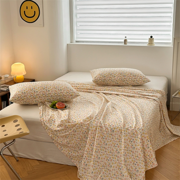 91家纺网 家纺一手货源 找家纺 洋铭区 2023新款全棉单品床单桔粉小花