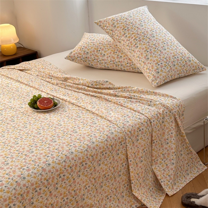 91家纺网 家纺一手货源 找家纺 洋铭区 2023新款全棉单品床单桔粉小花