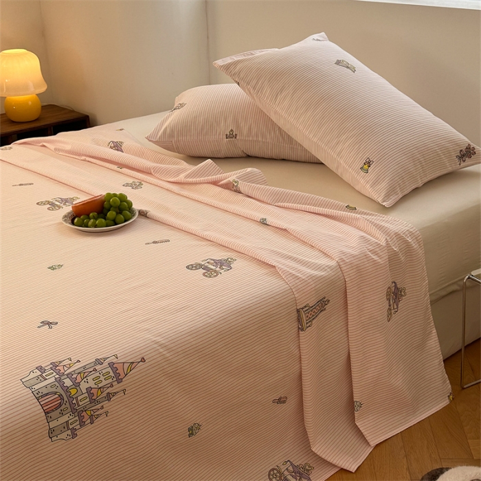 91家纺网 家纺一手货源 找家纺 洋铭区 2023新款全棉单品床单可爱城堡